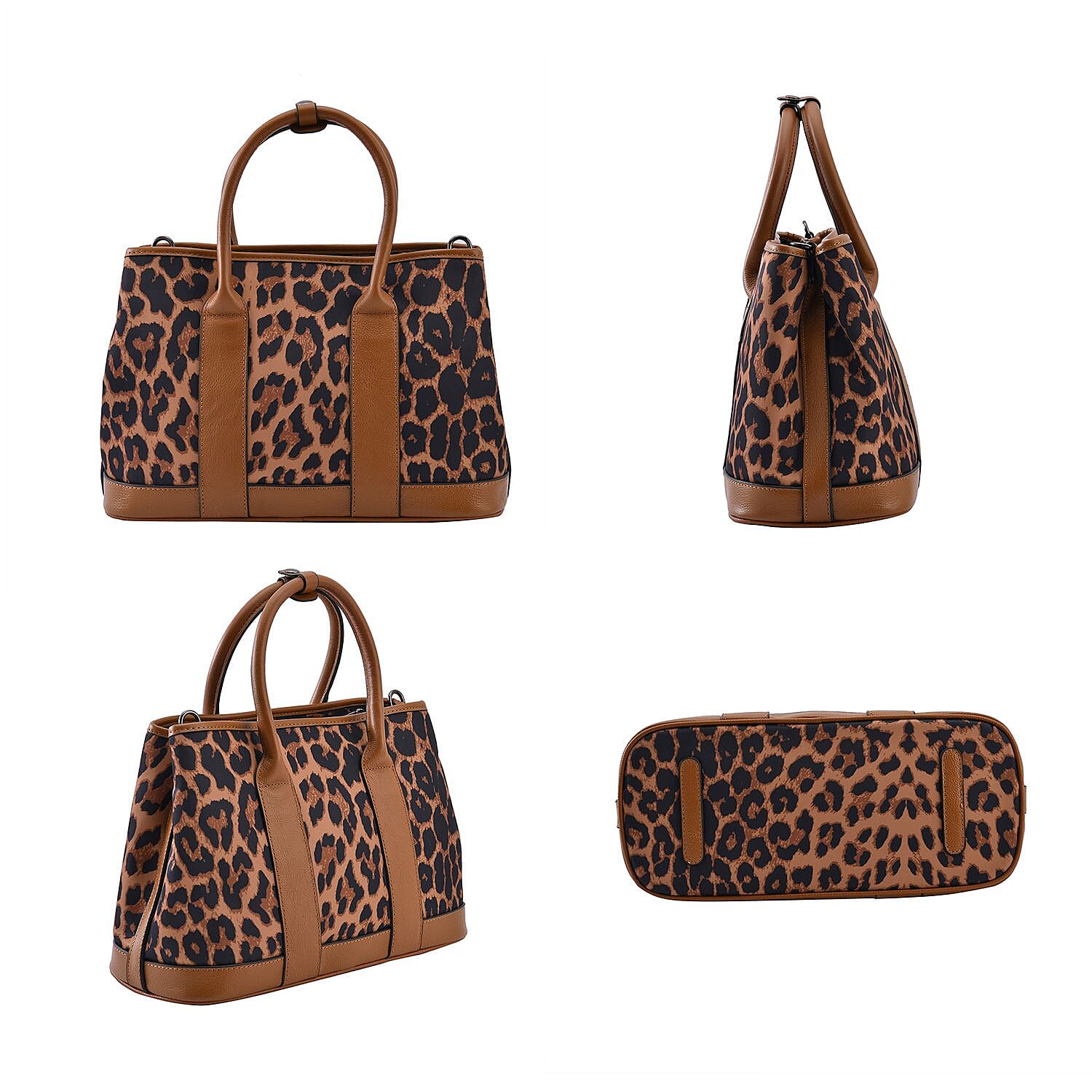 Genuine Leather Cheetah Crossbody Bag - Beige