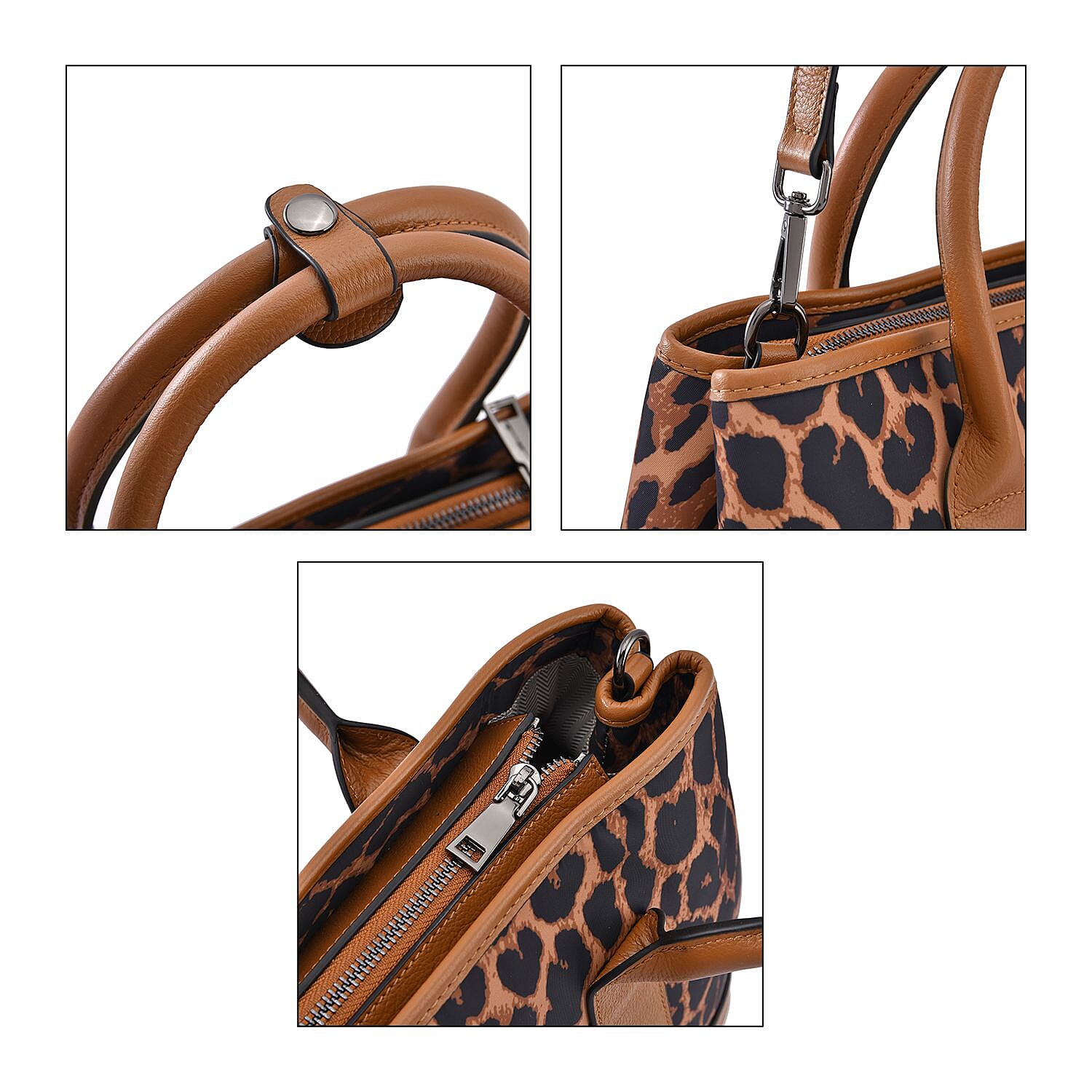 Genuine Leather Cheetah Crossbody Bag - Beige