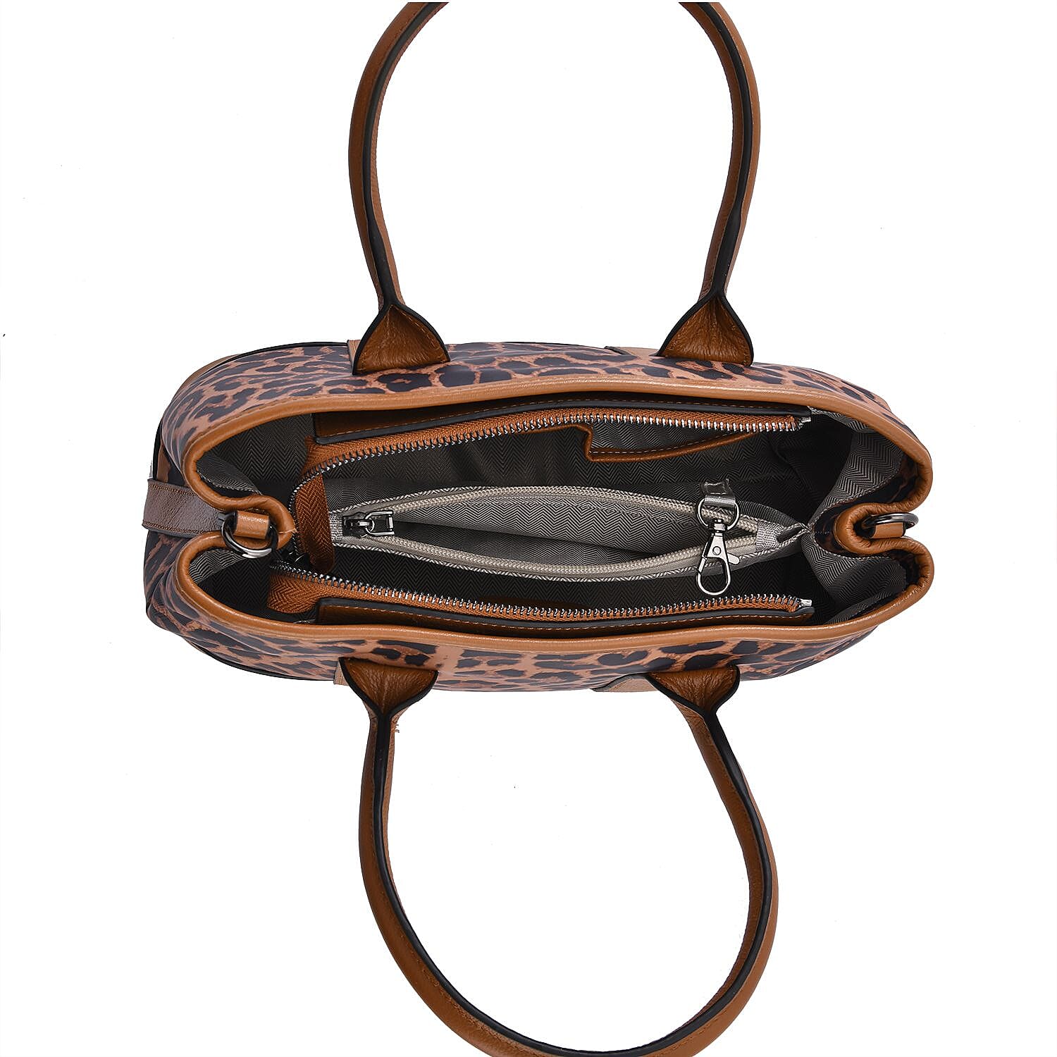 Genuine Leather Cheetah Crossbody Bag - Beige