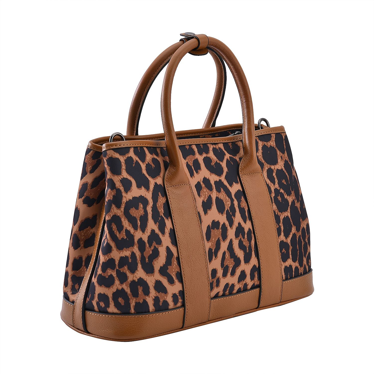 Genuine Leather Cheetah Crossbody Bag - Beige
