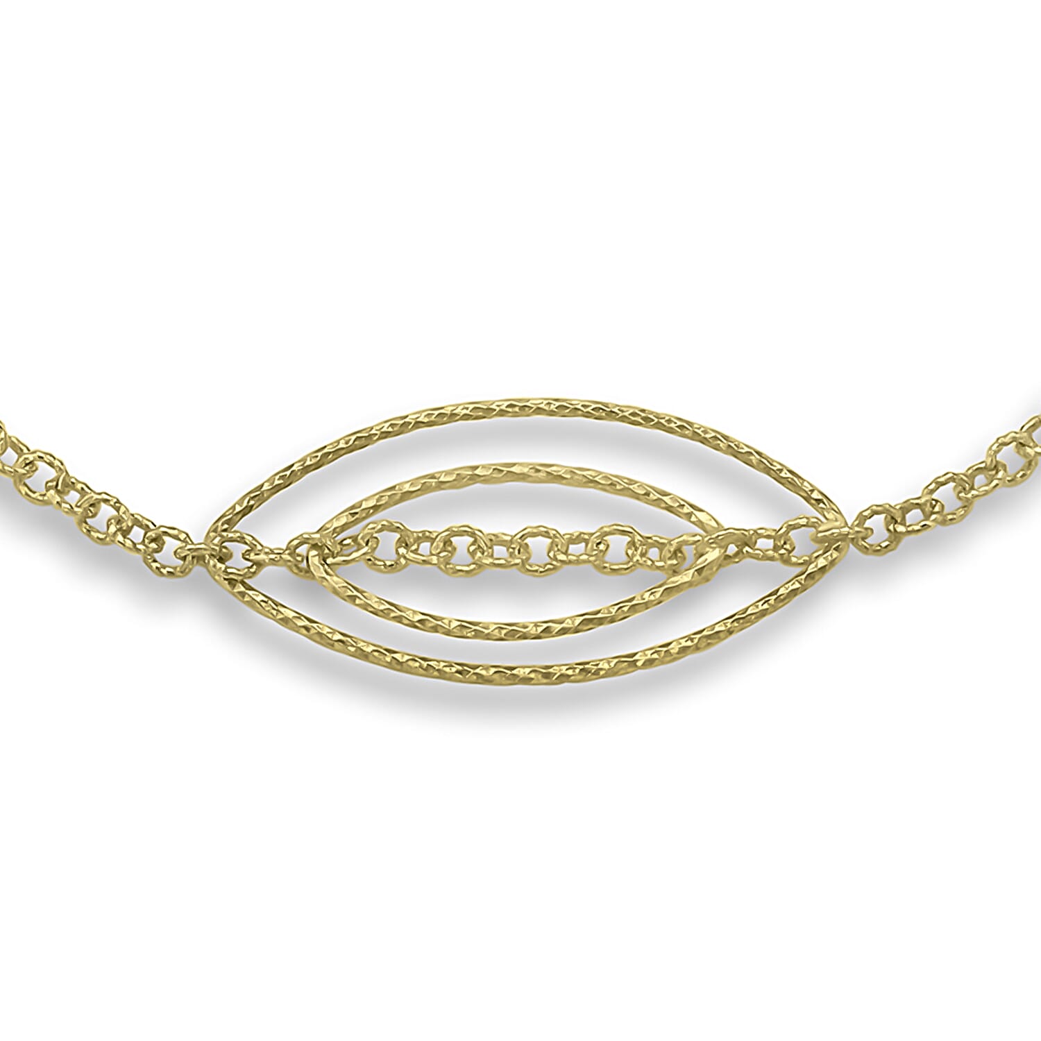 9K Yellow Gold Triple Double Diamond Cut Elliptic Link Bracelet 7.5 Inch