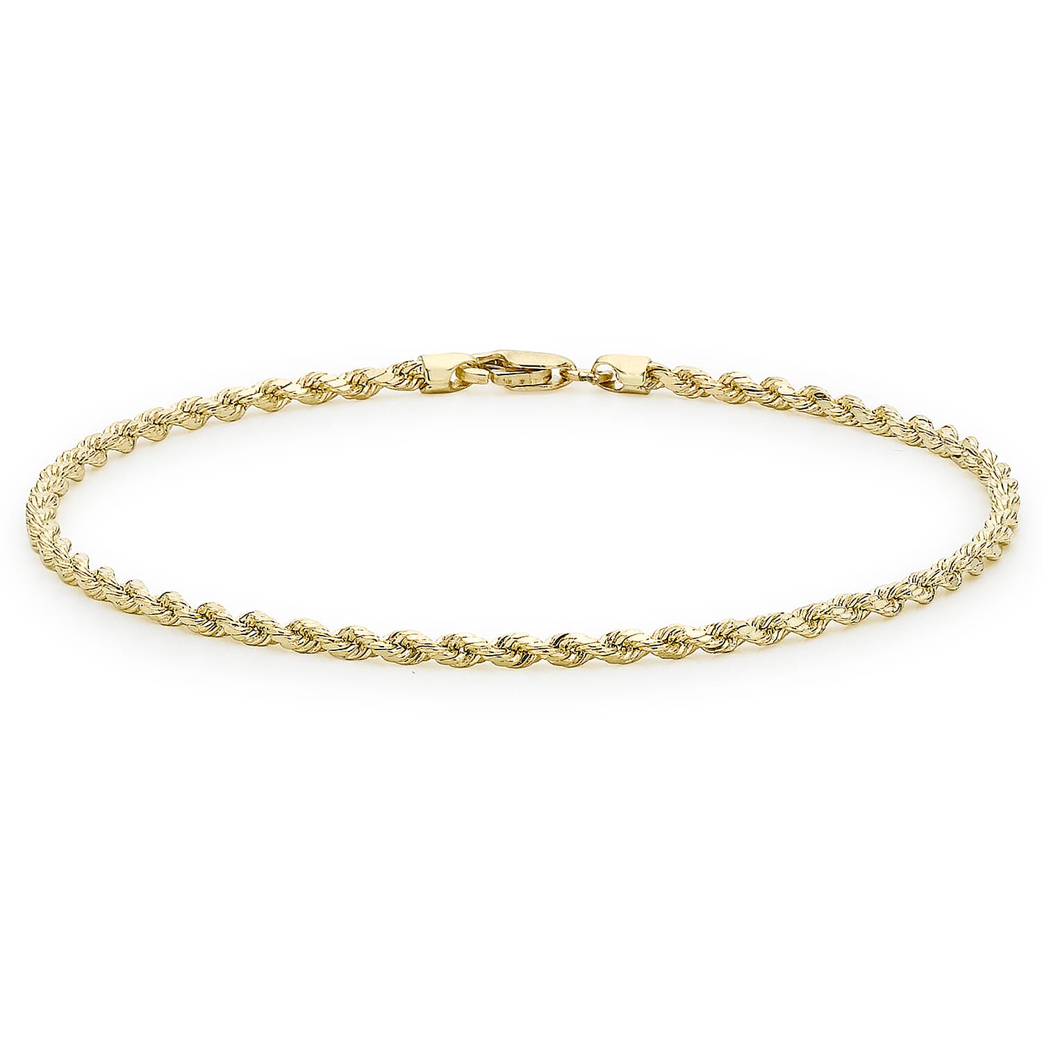 9K Yellow Gold Hollow Diamond Cut Rope Bracelet 7 Inch