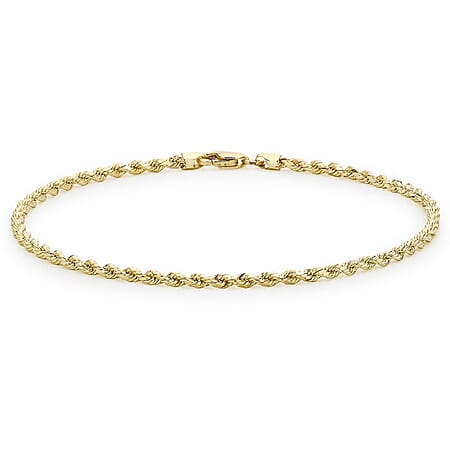 9K Yellow Gold Hollow Diamond Cut Rope Bracelet 7 Inch