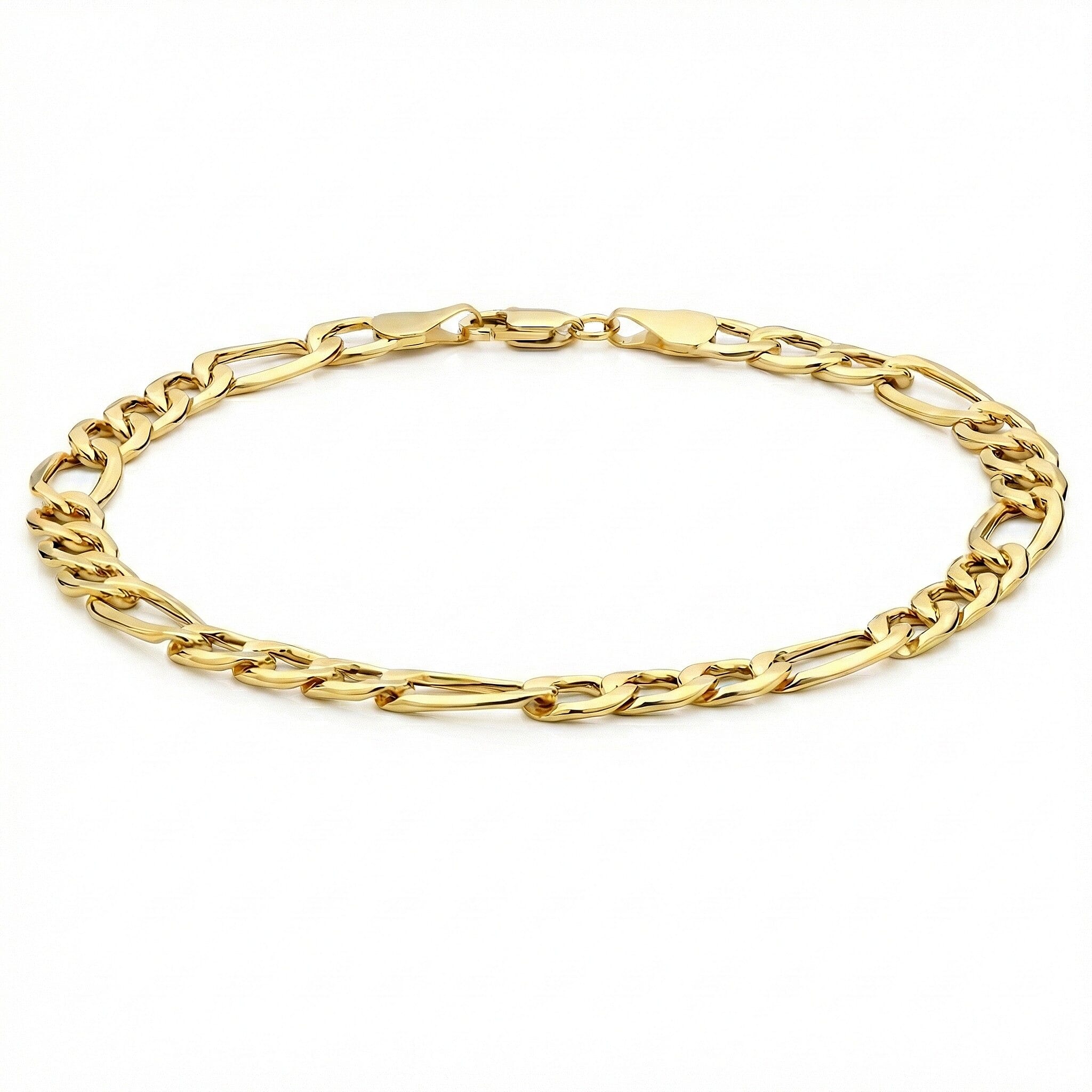 9K Yellow Gold 6mm Hollow Diamond Cut Figaro Bracelet 8.2 Inch