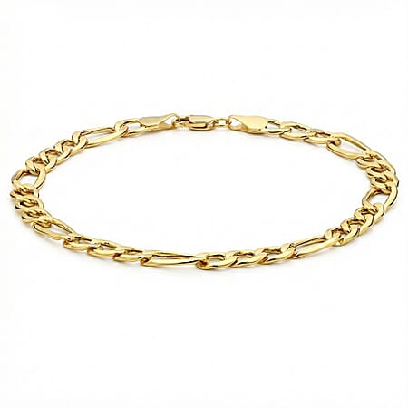 9K Yellow Gold 6mm Hollow Diamond Cut Figaro Bracelet 8.2 Inch