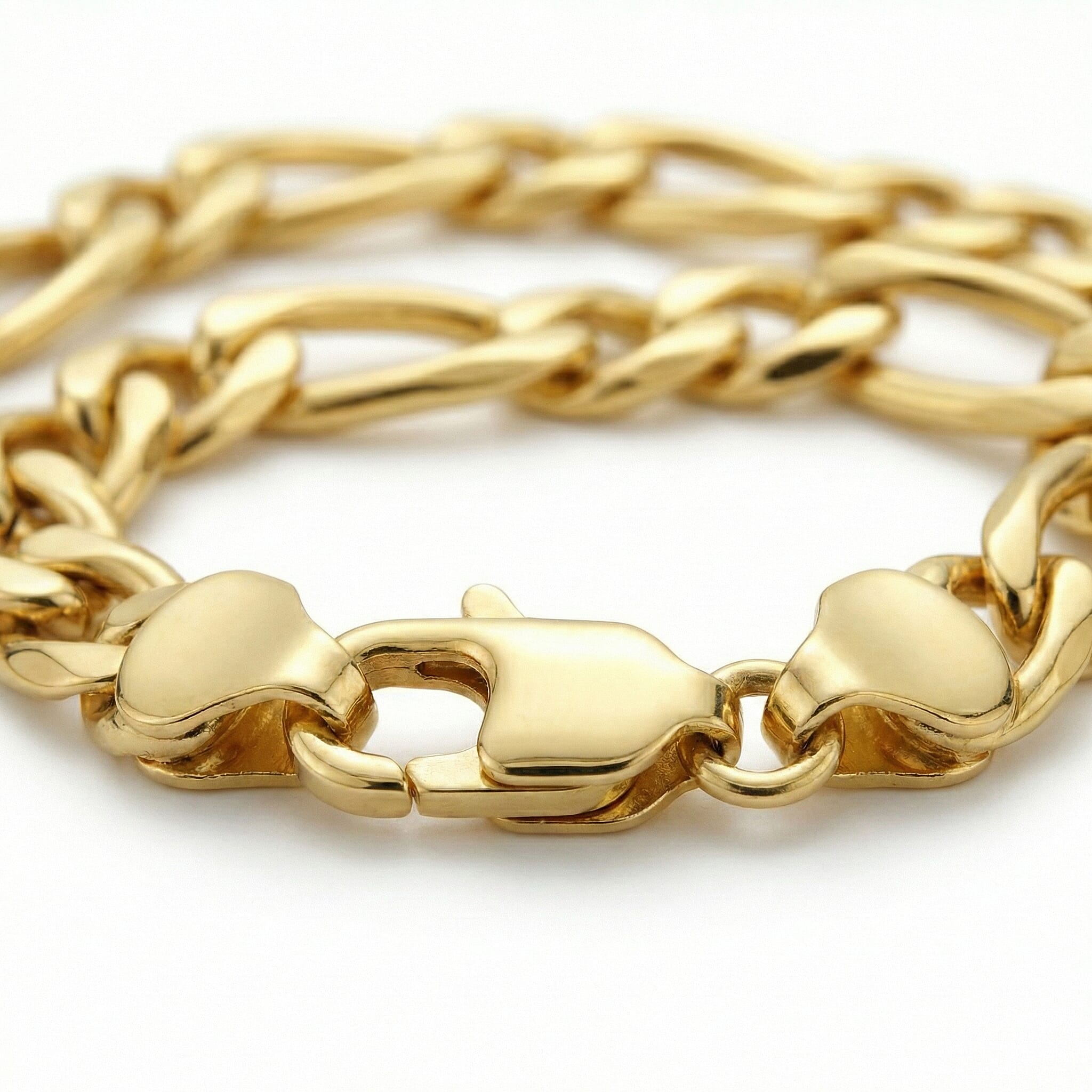 9K Yellow Gold 6mm Hollow Diamond Cut Figaro Bracelet 8.2 Inch
