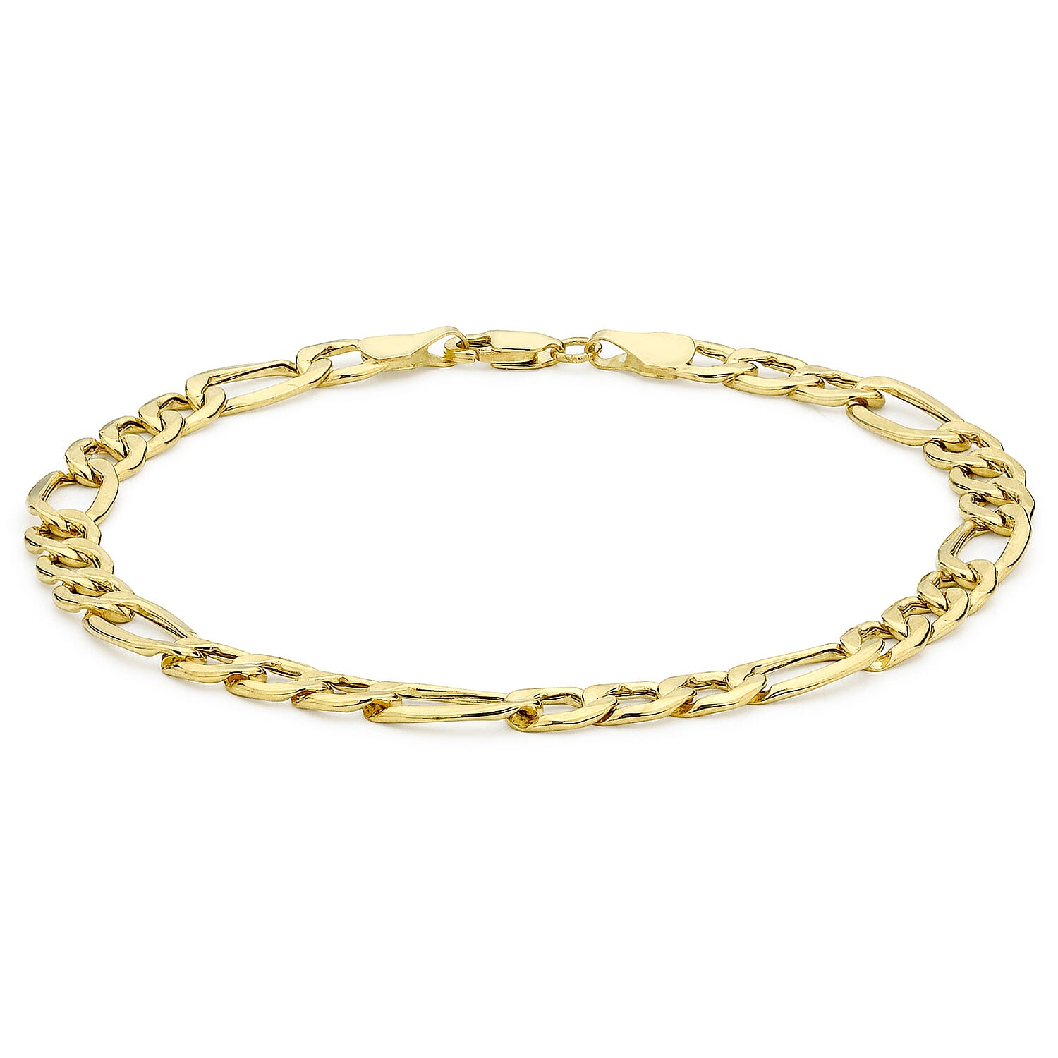 9K Yellow Gold 6mm Hollow Diamond Cut Figaro Bracelet 8.2 Inch