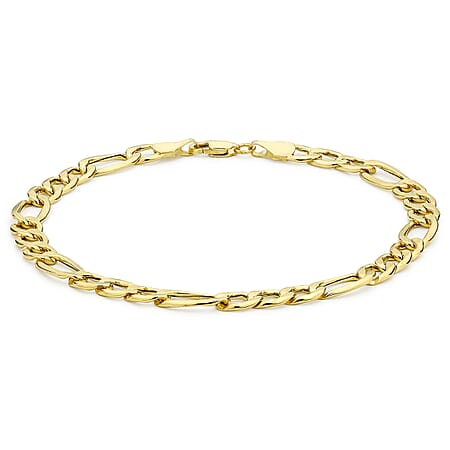 9K Yellow Gold 6mm Hollow Diamond Cut Figaro Bracelet 8.2 Inch
