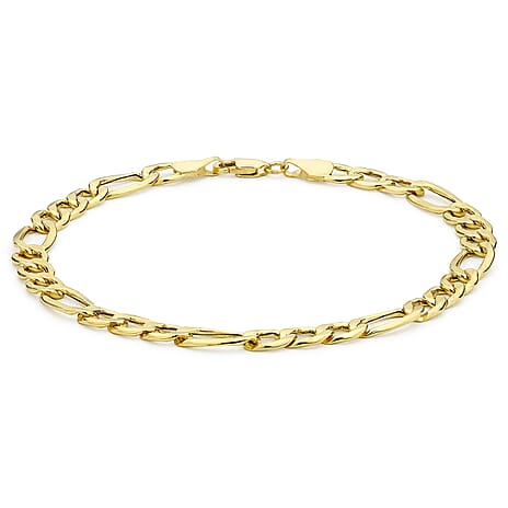 9K Yellow Gold 6mm Hollow Diamond Cut Figaro Bracelet 8.2 Inch