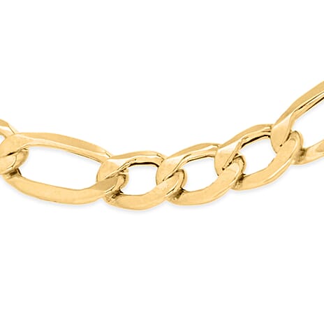 9K Yellow Gold 6mm Hollow Diamond Cut Figaro Bracelet 8.2 Inch