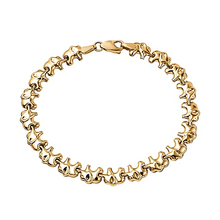 9K Yellow Gold Elephant Link Bracelet 7.5 Inch