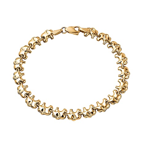 9K Yellow Gold Elephant Link Bracelet 7.5 Inch
