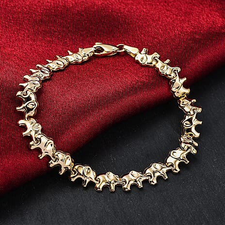 9K Yellow Gold Elephant Link Bracelet 7.5 Inch