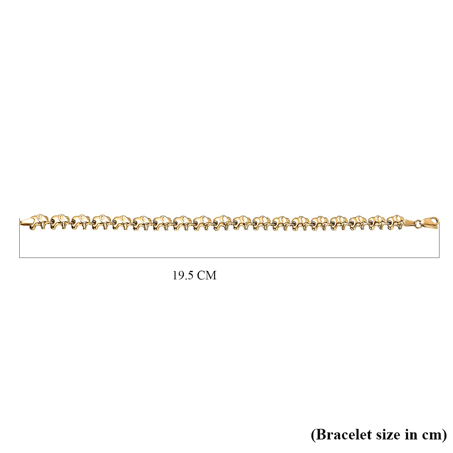 9K Yellow Gold Elephant Link Bracelet 7.5 Inch