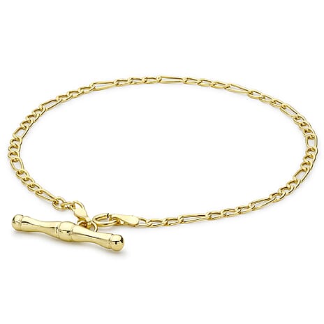 9K Yellow Gold Hollow Figaro T Bar Bracelet 7.5 Inch