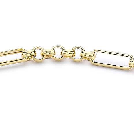 9K Yellow Gold 25mm X 1.5mm T Bar Figaro Belcher Chain Albert Clasp Bracelet 7.5 Inch
