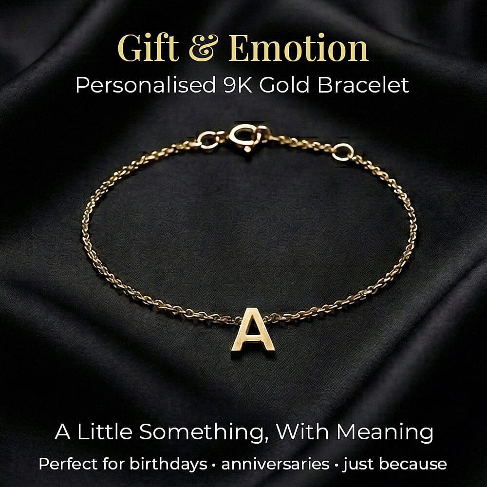 9K Yellow Gold 4mm X 4.5mm 'A' Initial Adjustable Bracelet 6 to 7.2 Inch