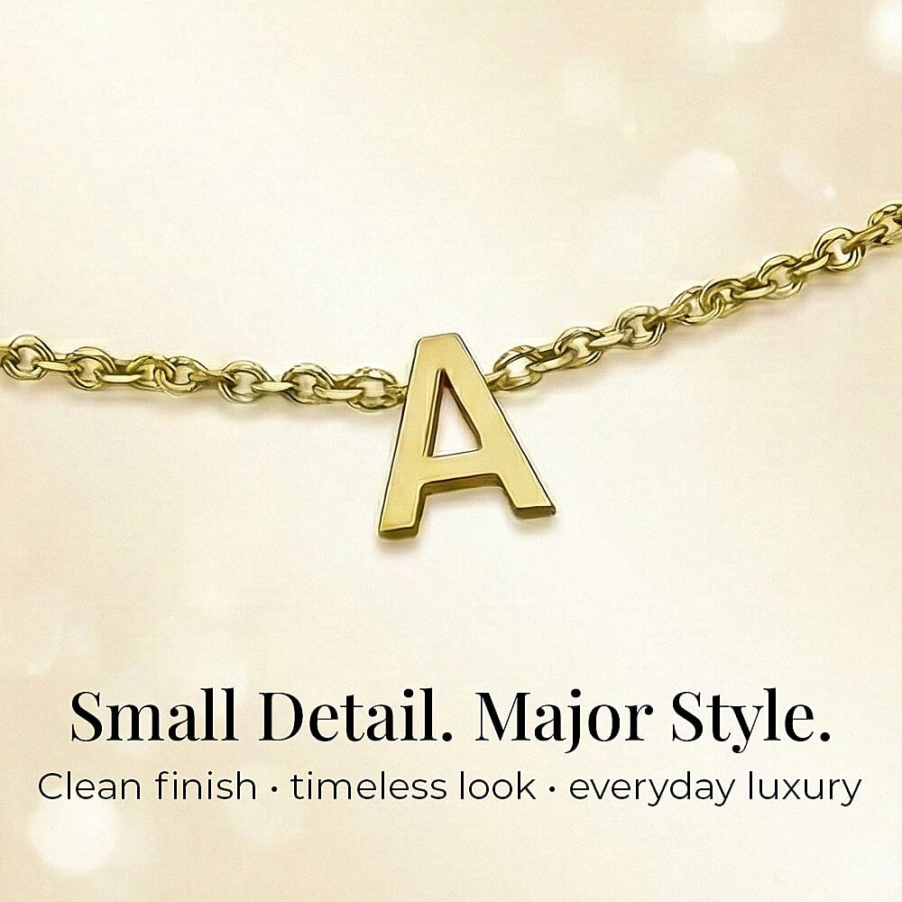 9K Yellow Gold 4mm X 4.5mm 'A' Initial Adjustable Bracelet 6 to 7.2 Inch