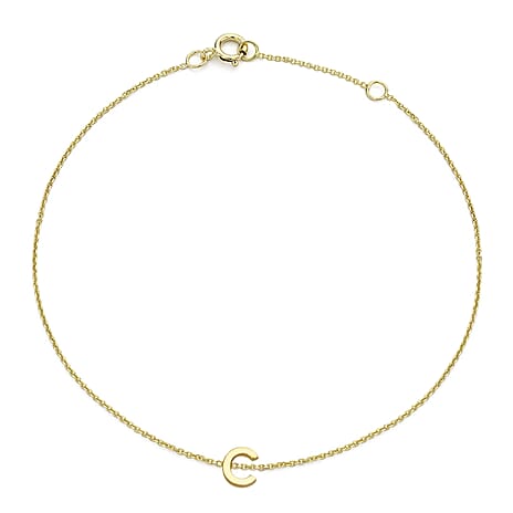 9K Yellow Gold 4mm X 5mm 'C' Initial Adjustable Bracelet 6 to 7.2 Inch