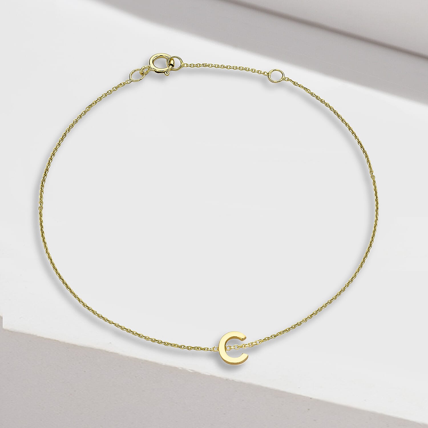 9K Yellow Gold 4mm X 5mm 'C' Initial Adjustable Bracelet 6 to 7.2 Inch