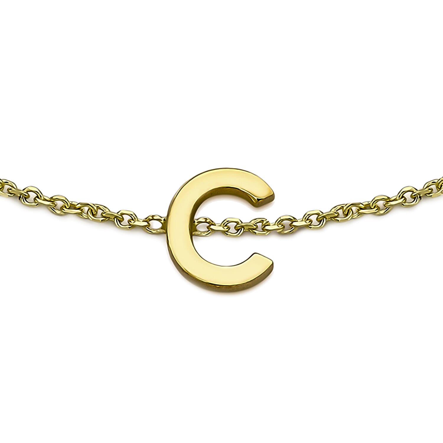 9K Yellow Gold 4mm X 5mm 'C' Initial Adjustable Bracelet 6 to 7.2 Inch