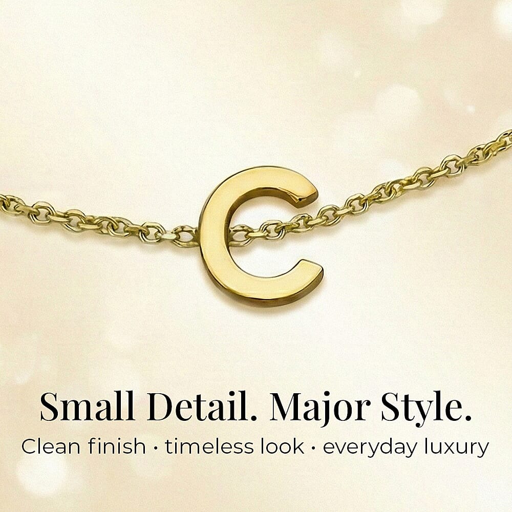 9K Yellow Gold 4mm X 5mm 'C' Initial Adjustable Bracelet 6 to 7.2 Inch