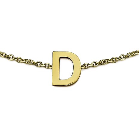 9K Yellow Gold 3.5mm X 4.5mm 'D' Initial Adjustable Bracelet 6 to 7.2 Inch
