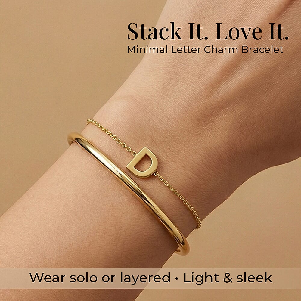 9K Yellow Gold 3.5mm X 4.5mm 'D' Initial Adjustable Bracelet 6 to 7.2 Inch