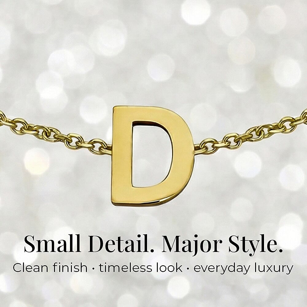 9K Yellow Gold 3.5mm X 4.5mm 'D' Initial Adjustable Bracelet 6 to 7.2 Inch