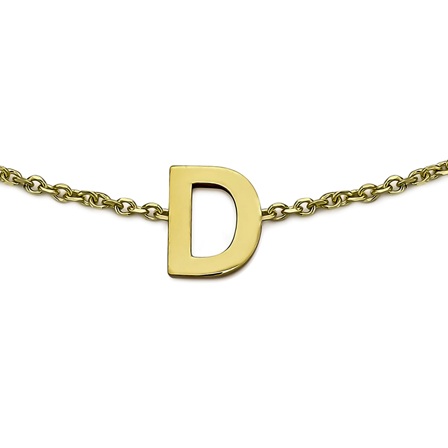 9K Yellow Gold 3.5mm X 4.5mm 'D' Initial Adjustable Bracelet 6 to 7.2 Inch