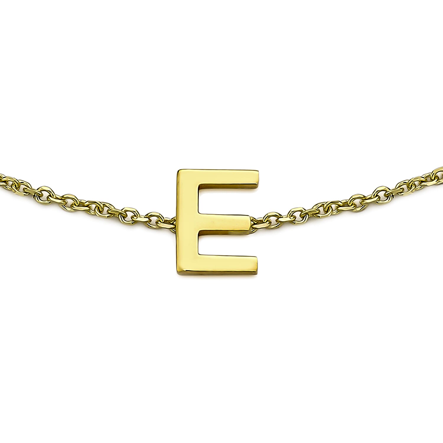 9K Yellow Gold 3.5mm X 4.5mm 'E' Initial Adjustable Bracelet 6 to 7.2 Inch