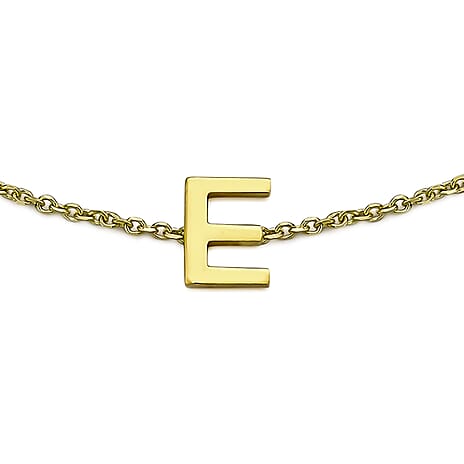 9K Yellow Gold 3.5mm X 4.5mm 'E' Initial Adjustable Bracelet 6 to 7.2 Inch