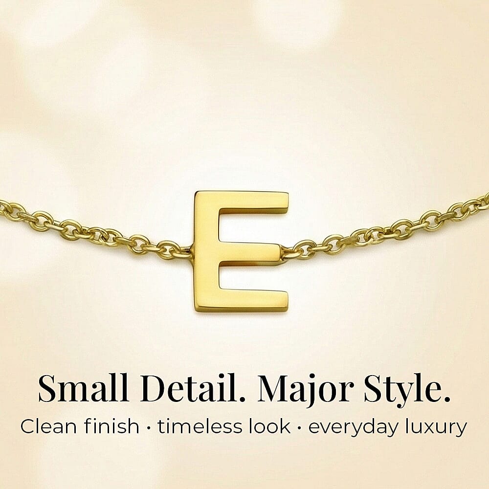 9K Yellow Gold 3.5mm X 4.5mm 'E' Initial Adjustable Bracelet 6 to 7.2 Inch