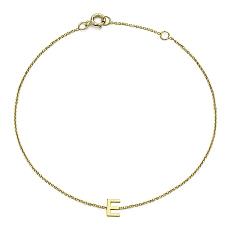 9K Yellow Gold 3.5mm X 4.5mm 'E' Initial Adjustable Bracelet 6 to 7.2 Inch