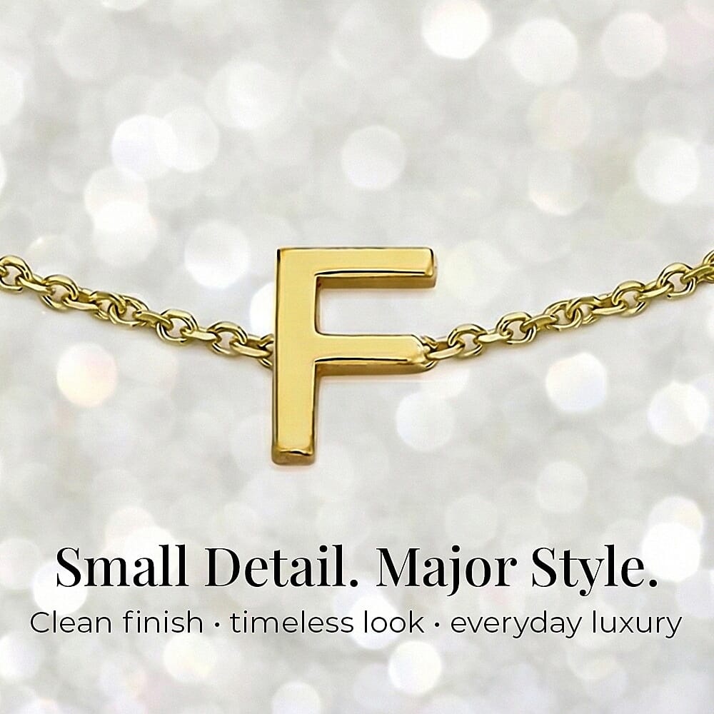 9K Yellow Gold 3.5mm X 4.5mm 'F' Initial Adjustable Bracelet 6 to 7.2 Inch