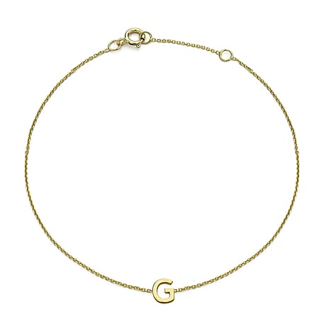 9K Yellow Gold 4.5mm X 5mm 'G' Initial Adjustable Bracelet 6 to 7.2 Inch