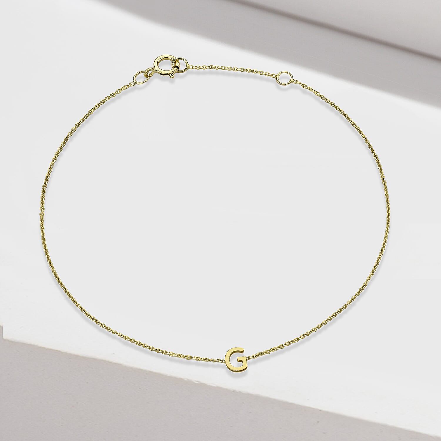 9K Yellow Gold 4.5mm X 5mm 'G' Initial Adjustable Bracelet 6 to 7.2 Inch