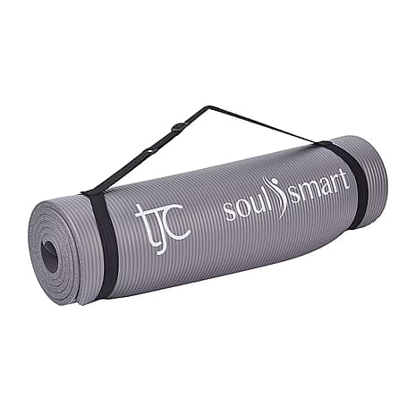 Soul Smart NBR Yoga Mat Non Slip Exercise - Pilates Mat with Carrying Strap (Size 188x61 cm) - Grey