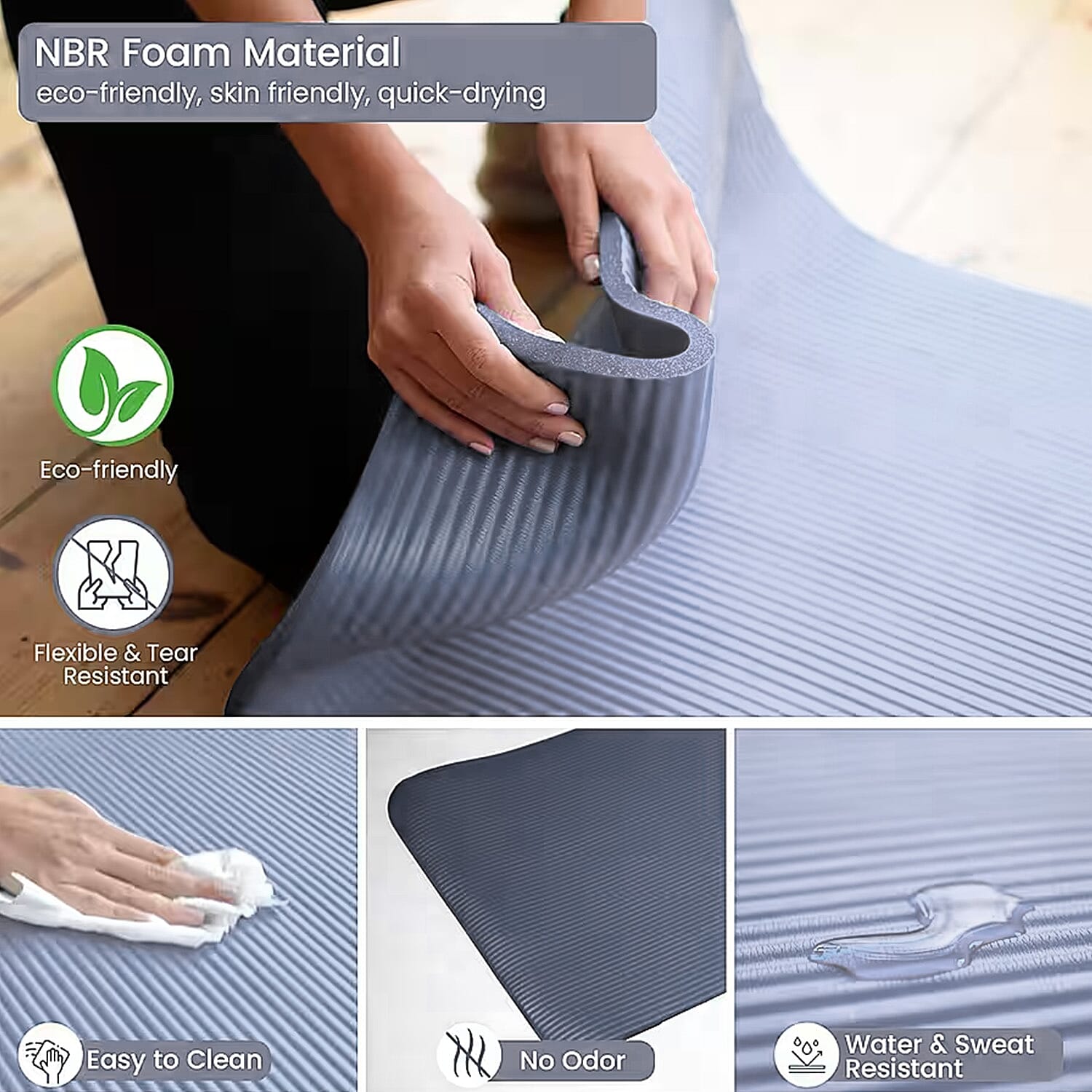 Soul Smart NBR Yoga Mat Non Slip Exercise - Pilates Mat with Carrying Strap (Size 188x61 cm) - Grey