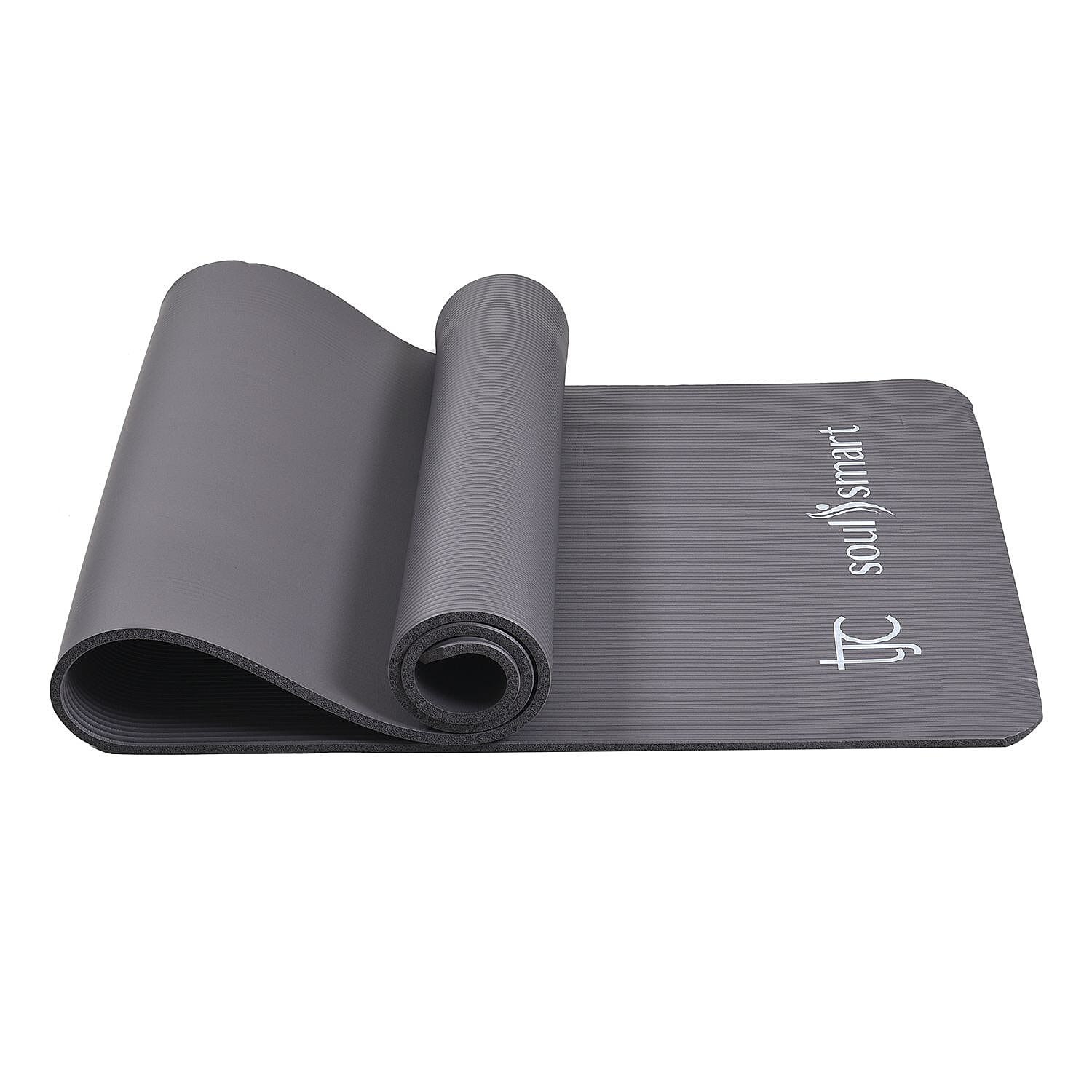 NBR Yoga Mat with Strap (188x61 cm) - Grey