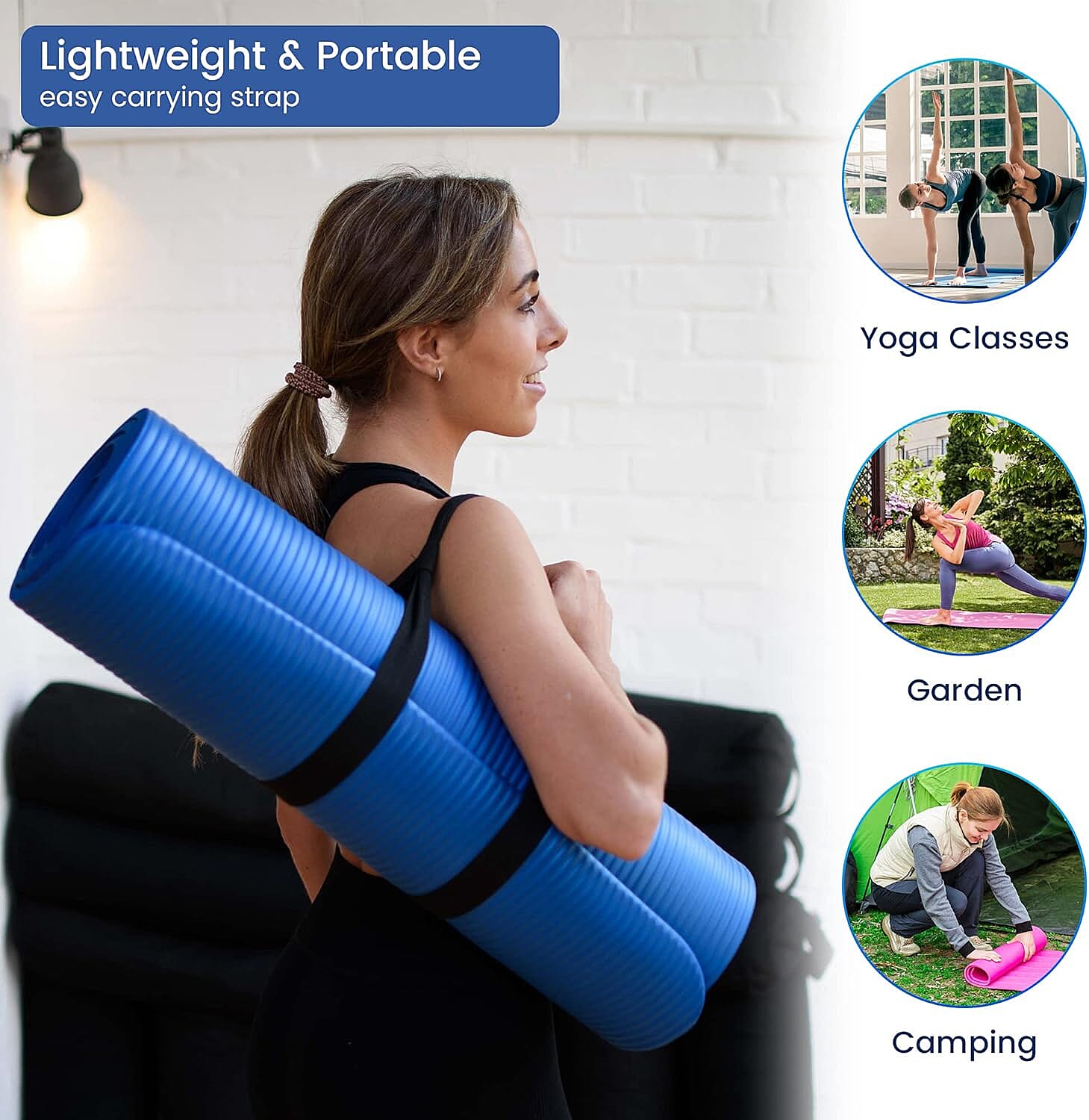 NBR Yoga Mat with Strap (188x61 cm) - Lime Green