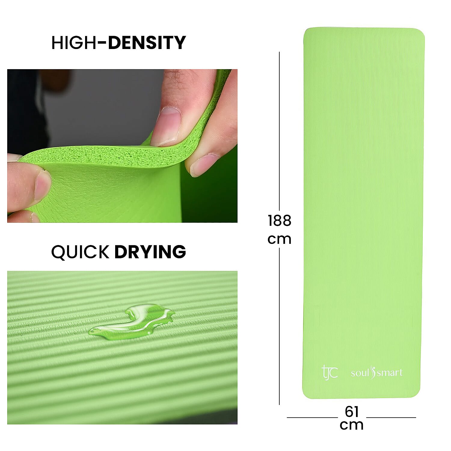 NBR Yoga Mat with Strap (188x61 cm) - Lime Green