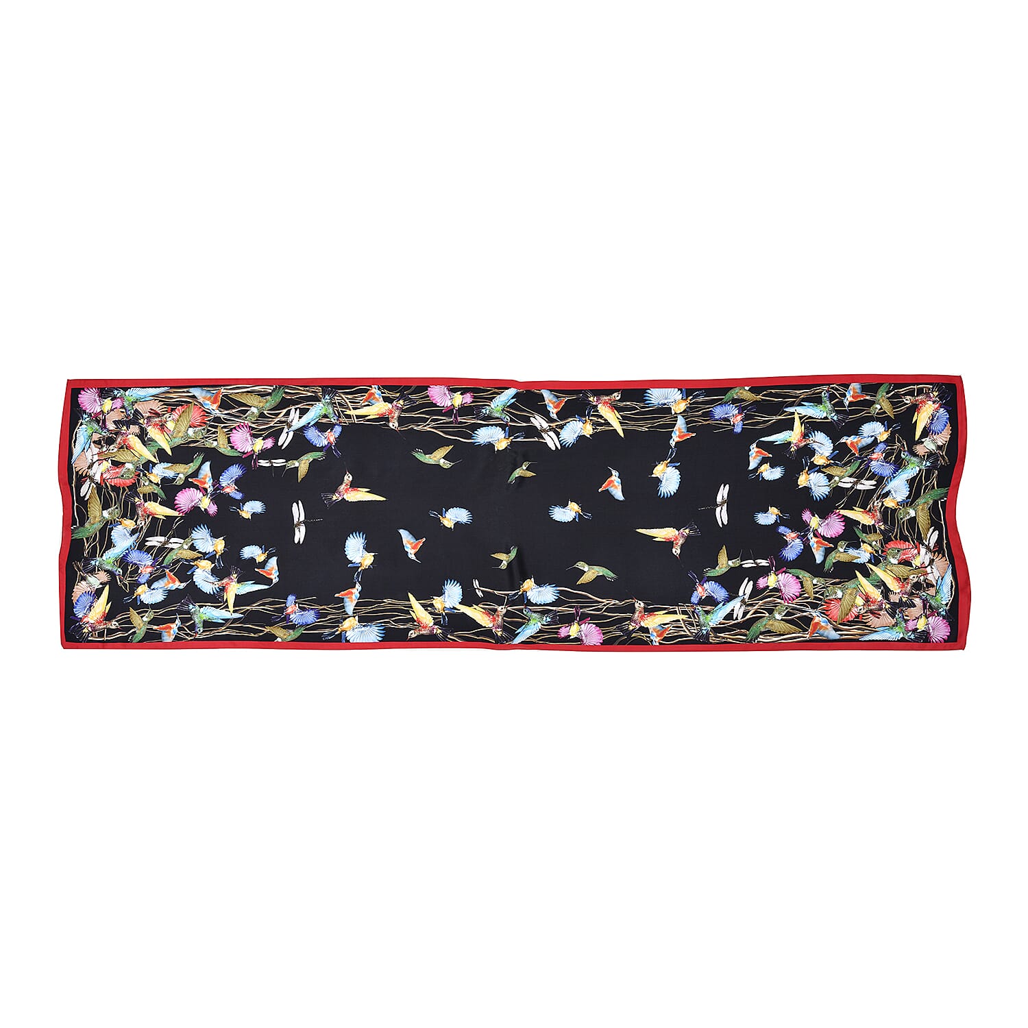 La Marey Silk Bird Pattern Satin Scarf - Black