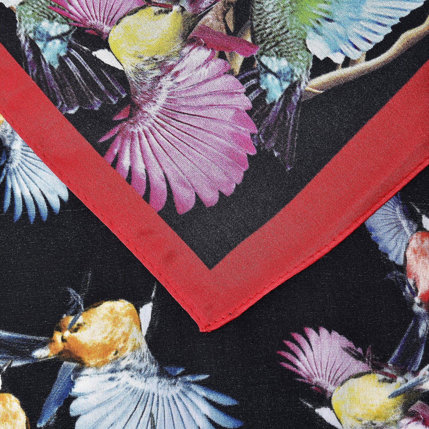 La Marey Silk Bird Pattern Satin Scarf - Black