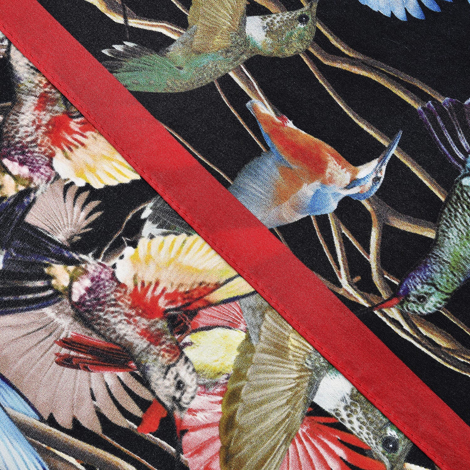 La Marey Silk Bird Pattern Satin Scarf - Black