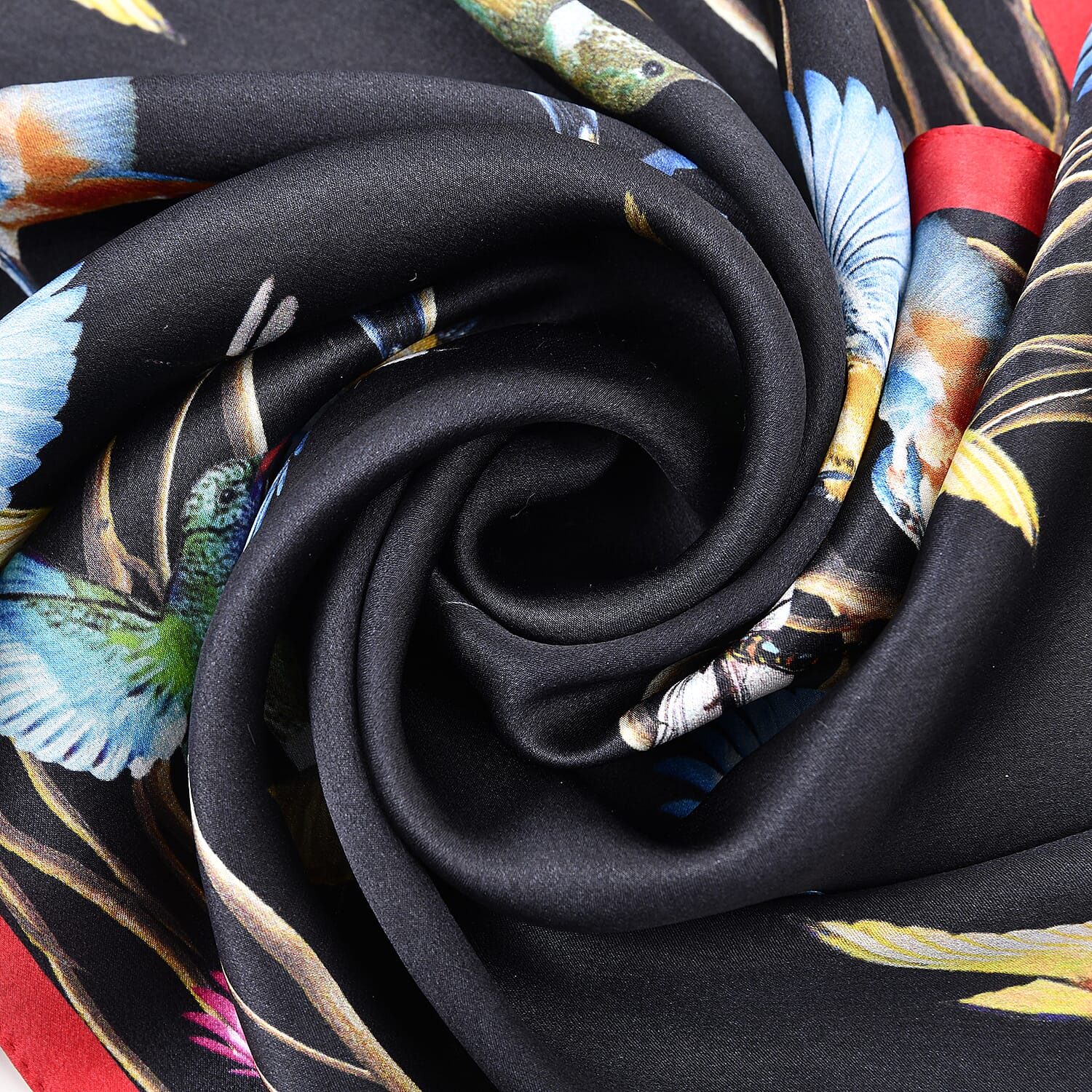 La Marey Silk Bird Pattern Satin Scarf - Black