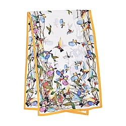 La Marey Silk Bird Pattern Satin Scarf - White