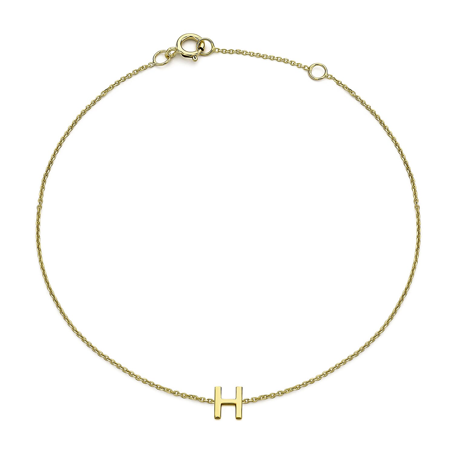 9K Yellow Gold 4mm X 4.5mm 'H' Initial Adjustable Bracelet 6 to 7.2 Inch