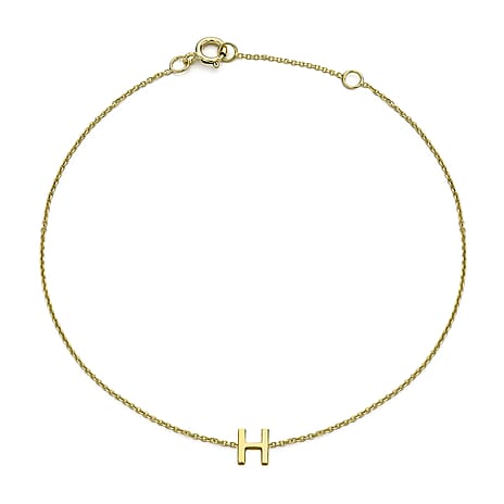 9K Yellow Gold 4mm X 4.5mm 'H' Initial Adjustable Bracelet 6 to 7.2 Inch