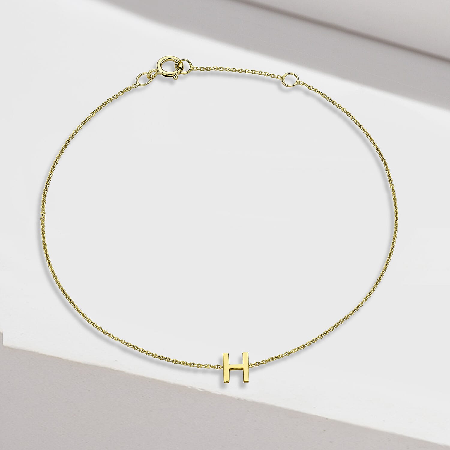 9K Yellow Gold 4mm X 4.5mm 'H' Initial Adjustable Bracelet 6 to 7.2 Inch